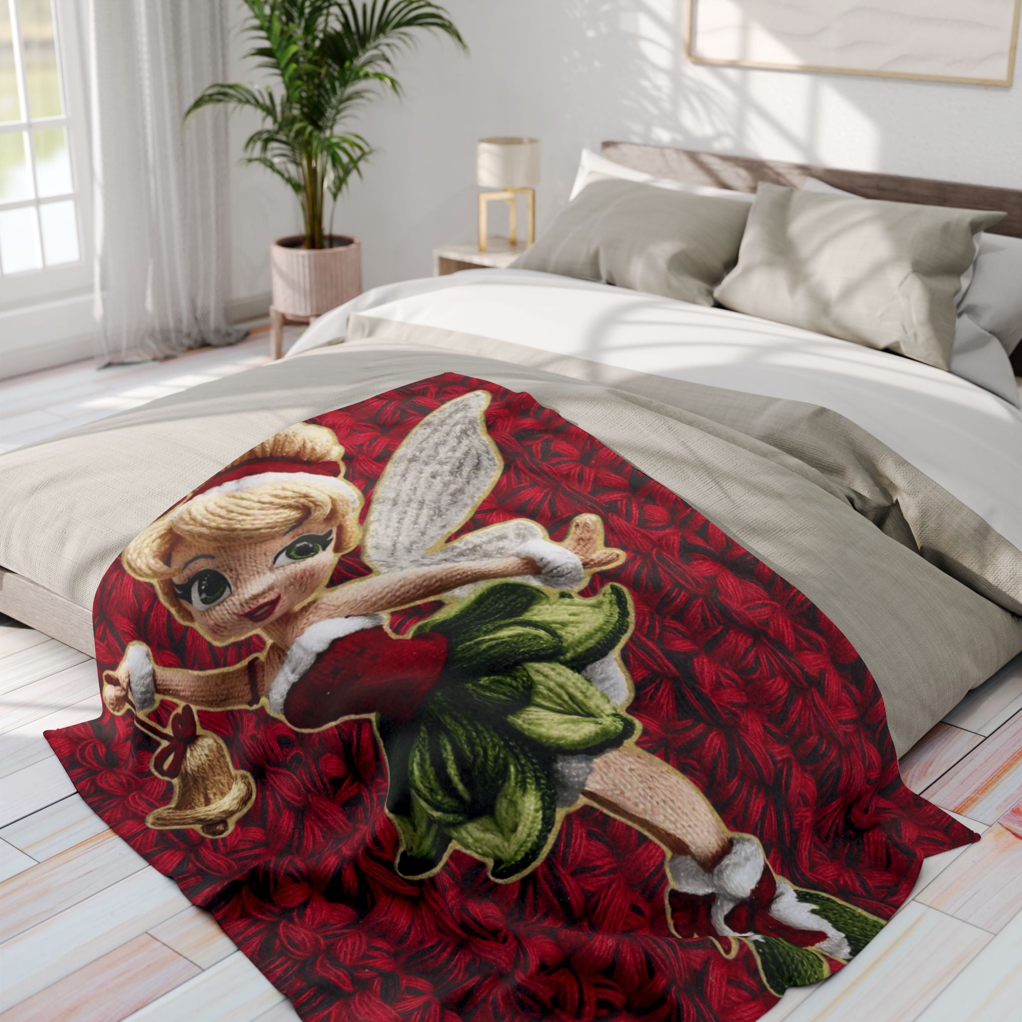 Christmas Fairy Fleece Blanket – Vintage Tinker Bell Holiday Throw