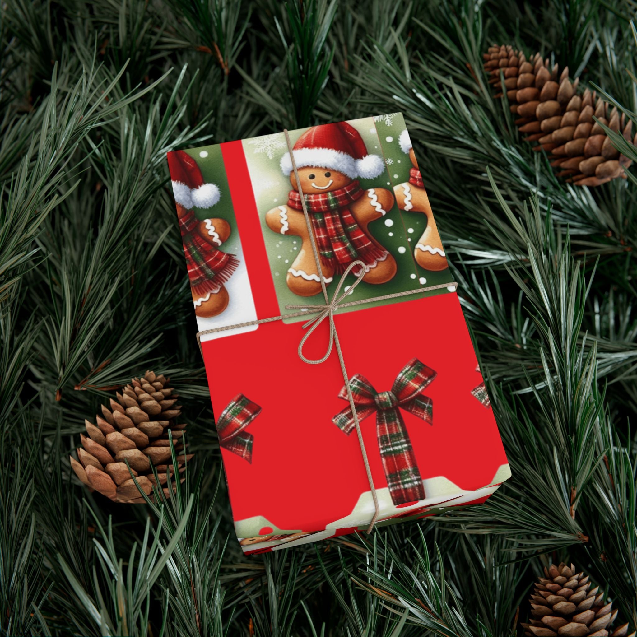 Christmas Gingerbread & Plaid Gift Wrap Paper – Holiday Present Wrapping Sheets