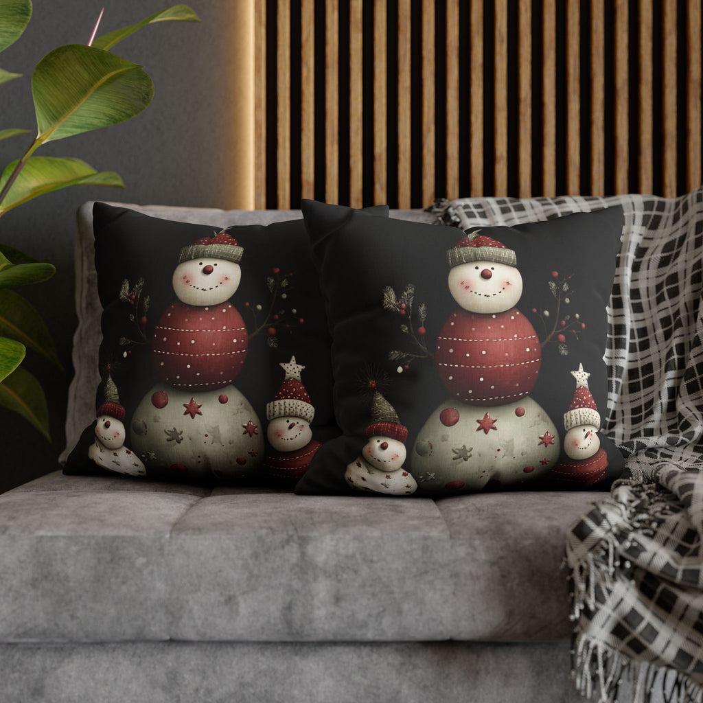 Christmas Snowman Faux Suede Pillowcase – Cute Stacked Snowmen Holiday Decor CHRISTMAS PILLOW DÉCOR