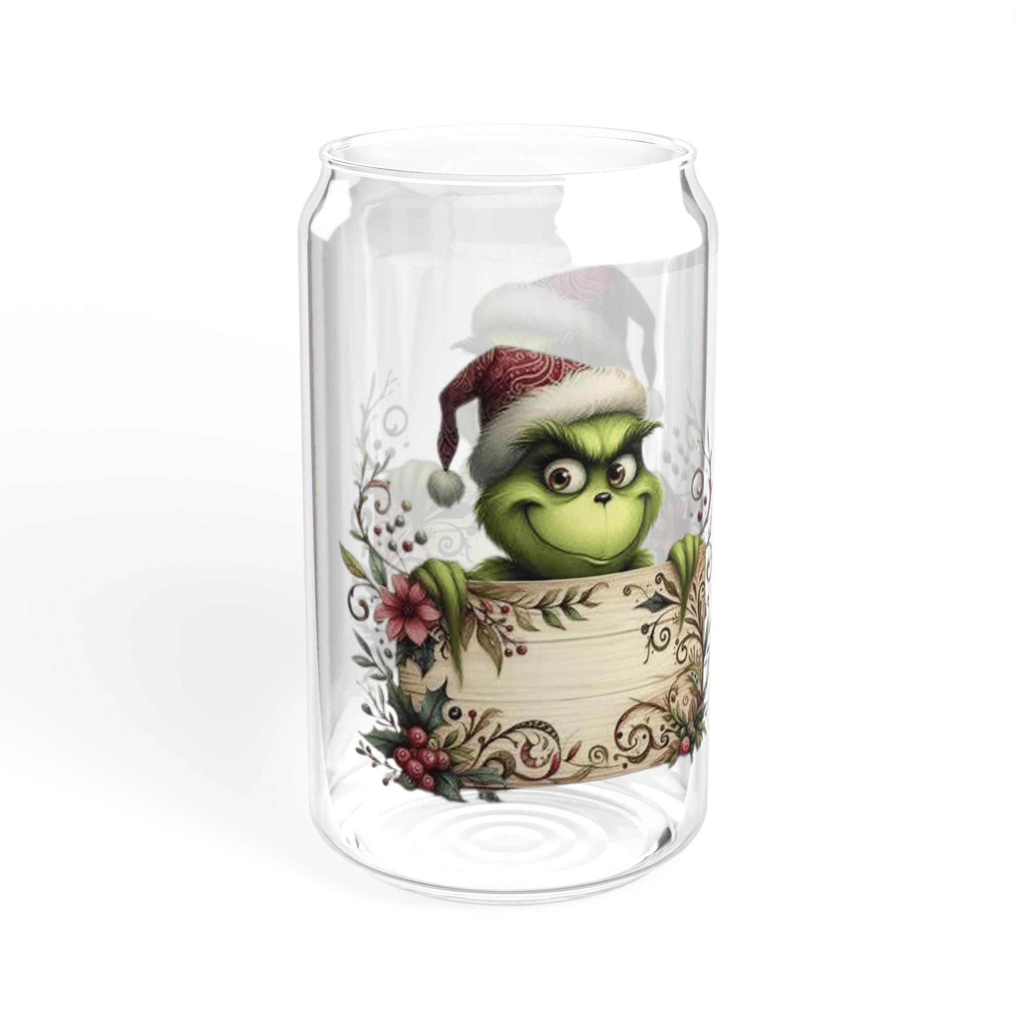 Christmas Design Whimsical Grinch Sipper Glass - 16oz with Bamboo Lid