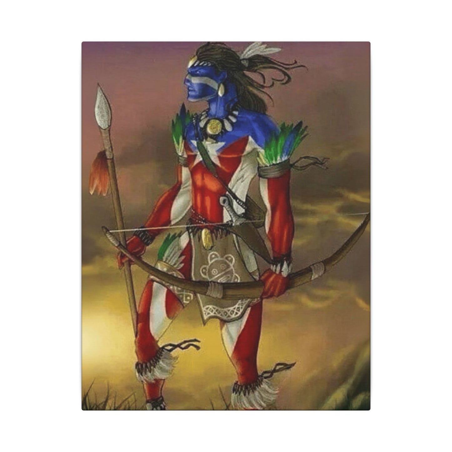 Borikén Rooted in Culture, Radiating Power Tribal Puerto Rico Warrior Canvas Art, Taino Wall Decor, Boho, Unique Gift for Collectors, Cultural Prints