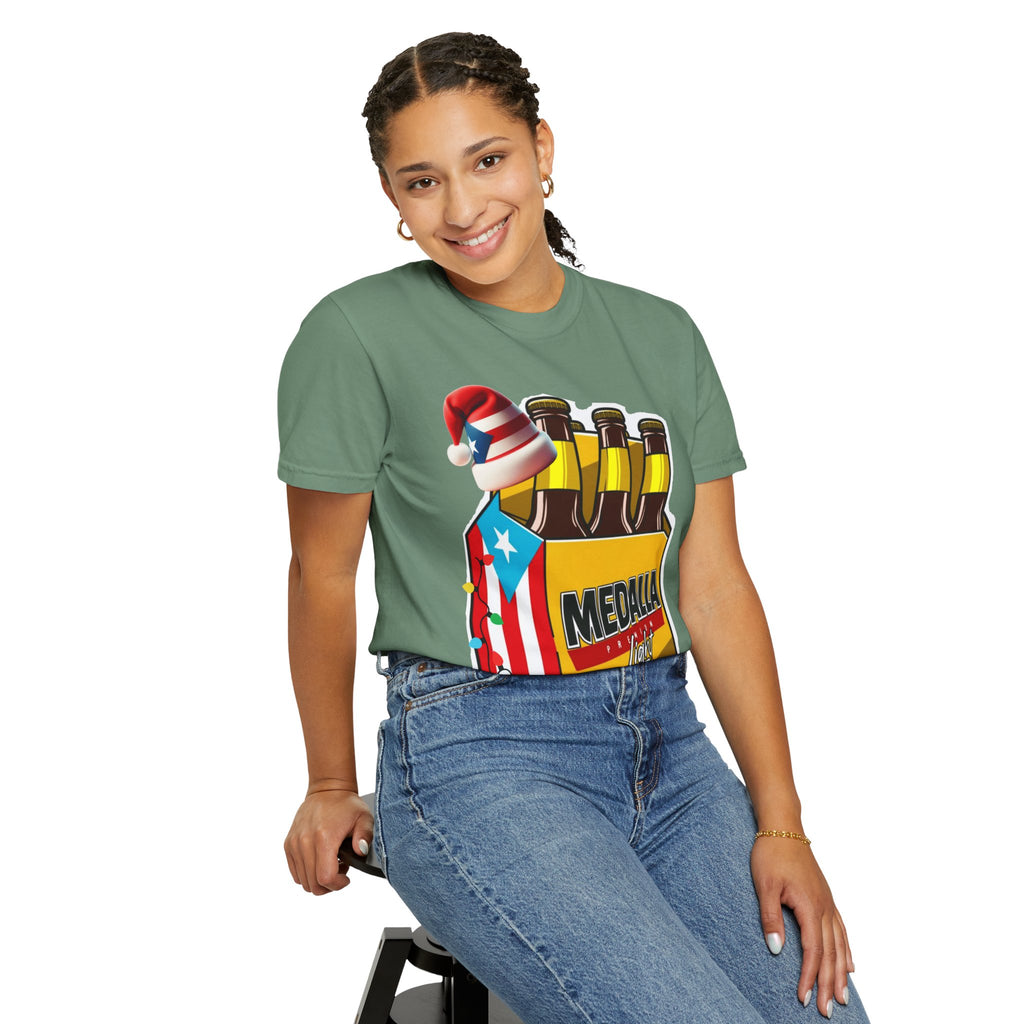 Medalla Light Beer T-Shirt  Navidad Boricua Holiday Tee Puerto Rico’s Navidades