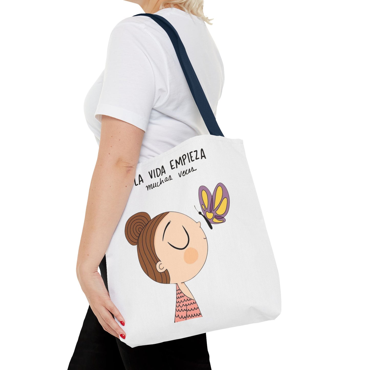 Lleva inspiración contigo a donde vayas, Eco-Friendly Carryall, Motivational Gift, Cute Reusable Shopper, Butterfly Design, Brighten Your Day