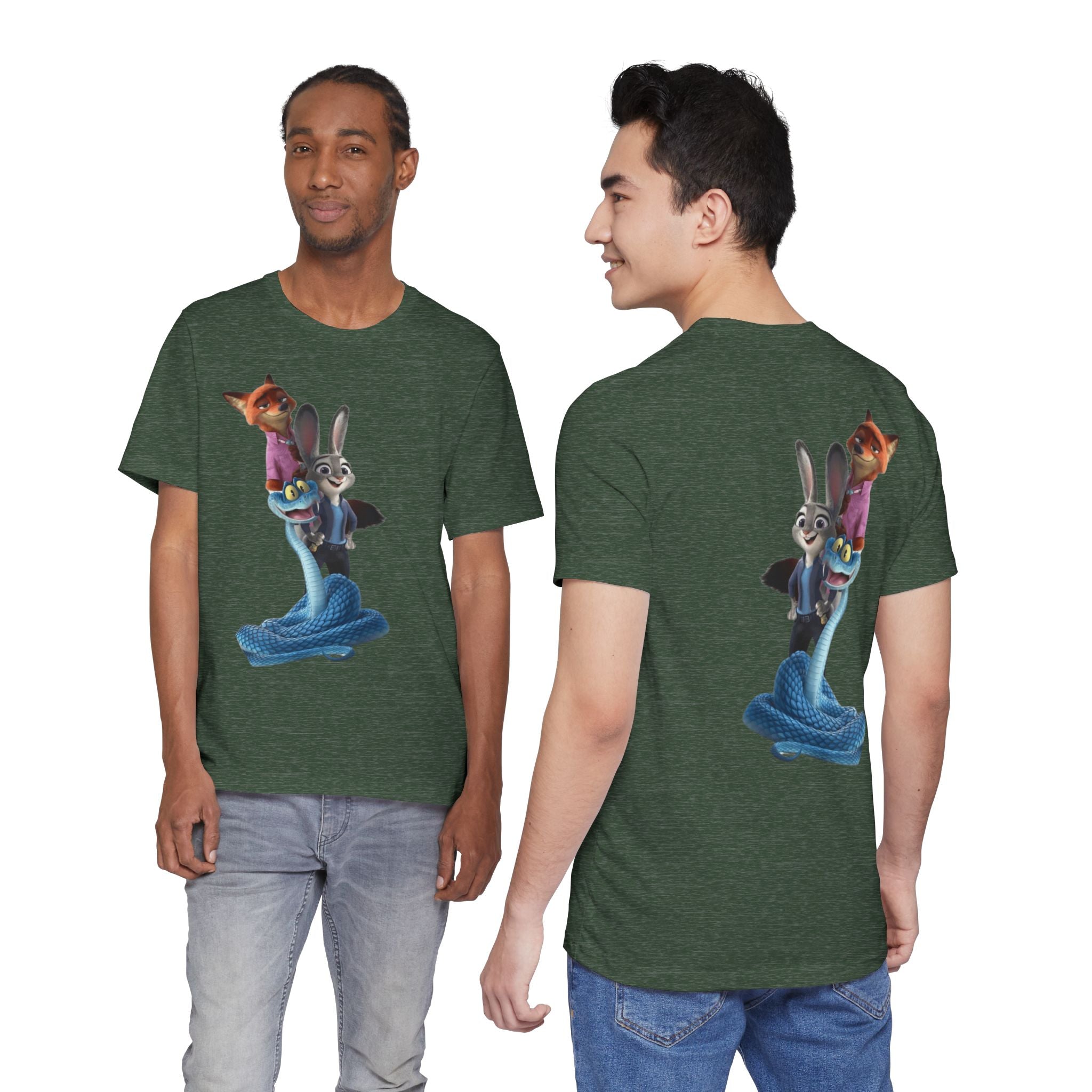 Animated Character Tee — Cute Fox & Bunny Stack Graphic T-Shirt  cartoon-style Christmas artwork
