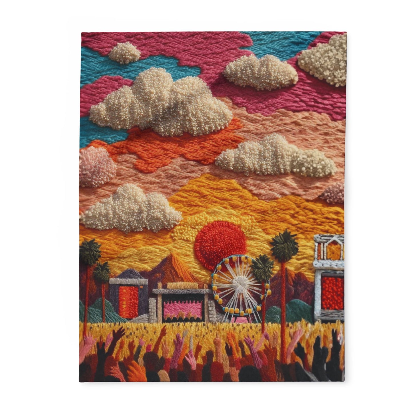 Festival Scene Fleece Blanket — Colorful Sunset Carnival Throw
