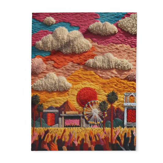 Festival Scene Fleece Blanket — Colorful Sunset Carnival Throw