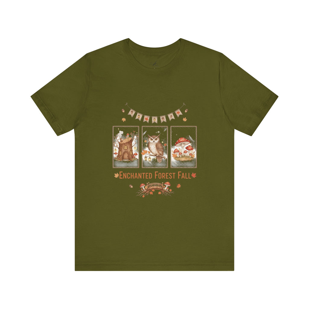 Enchanted Forest Fall Tee, Cute Owl Shirt, Autumn Graphic Tee, Nature Lover Gift, Cozy Fall Apparel, Wildlife T-Shirt, Unisex Fall Top