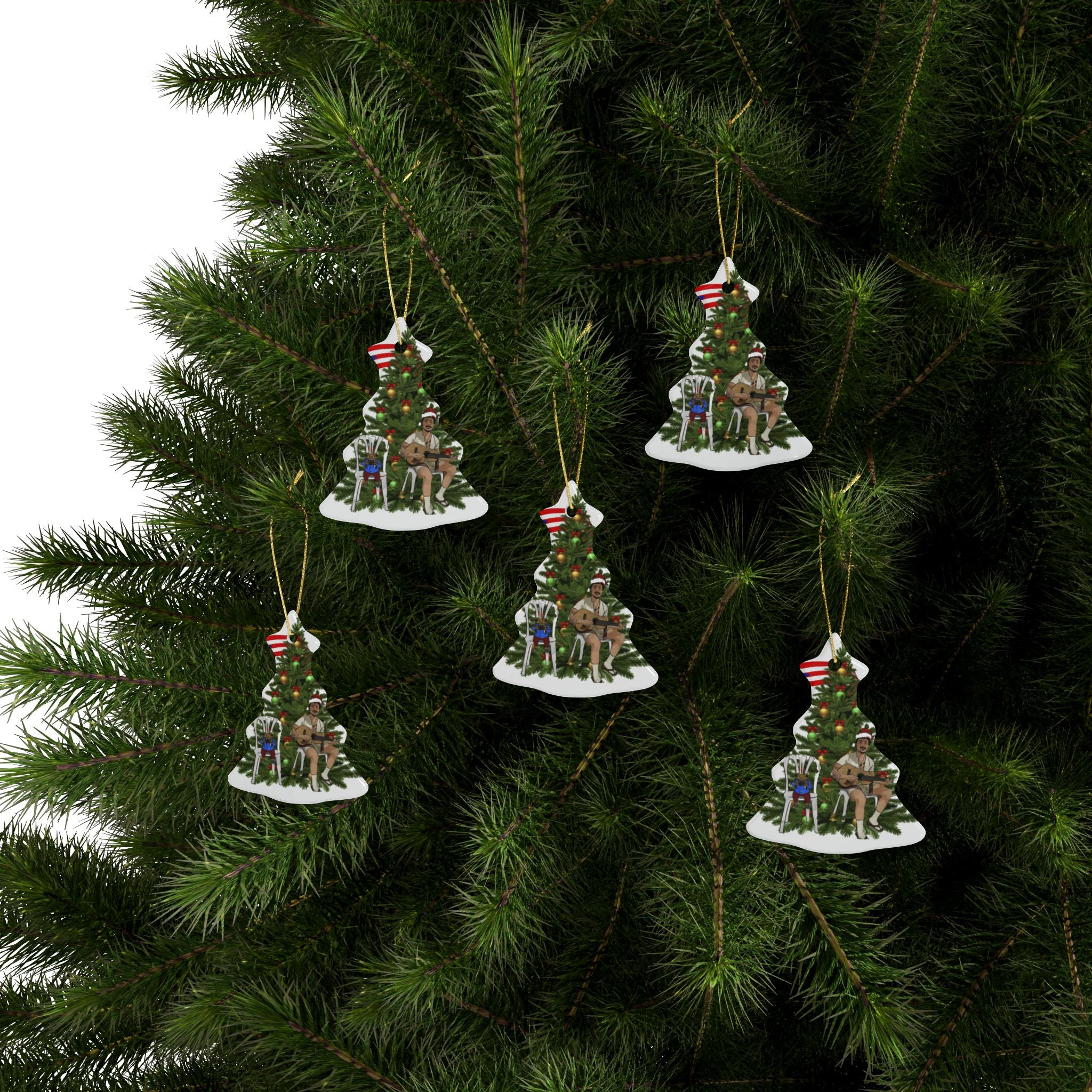Puerto Rican Christmas Ornament Coquí & Palm Tree Ornament  Festive Tree with Guitarist Ceramic Heart Ornament