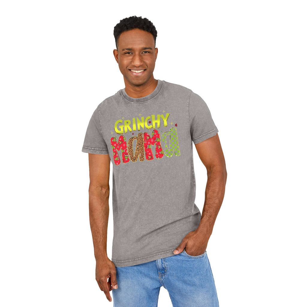 Grinchy Mama Acid-Wash Tee  Holiday Family Christmas Shirt