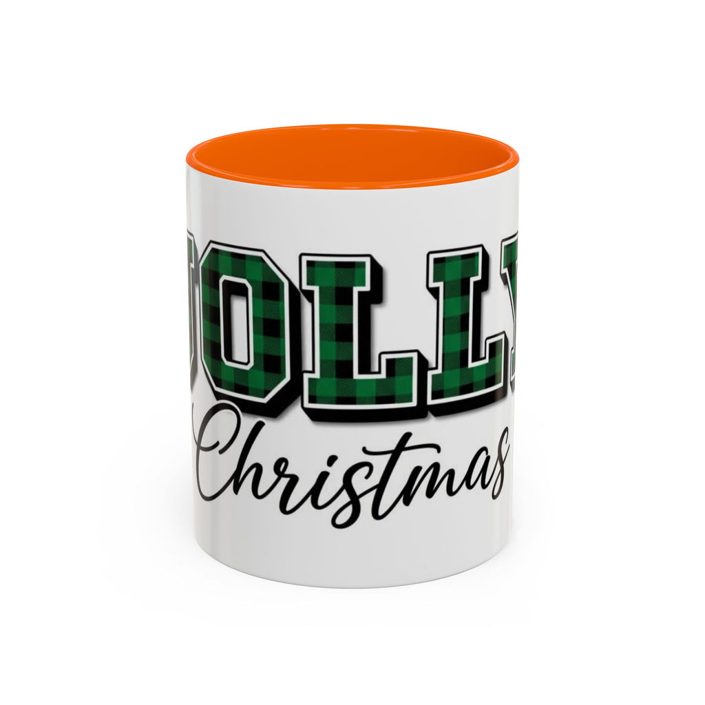 Holly Christmas Accent Coffee Mug — Green Plaid Holiday Gift (11/15oz)