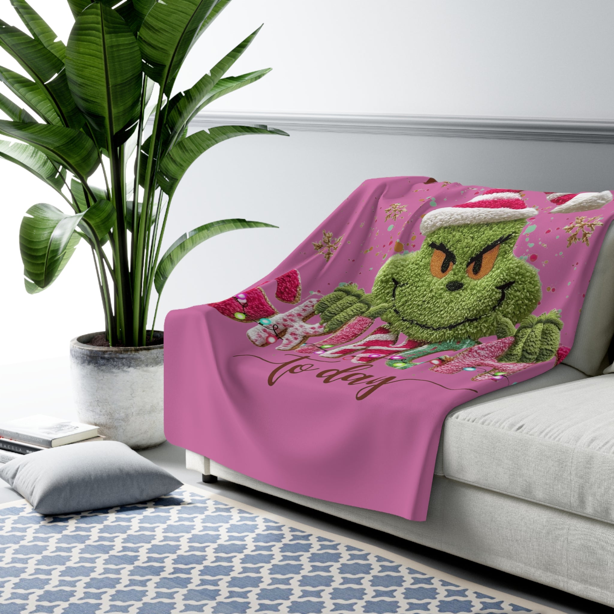 Magical Christmas Cartoon Blanket Feeling Extra Grinchy Today Sherpa Blanket - Cozy Holiday Throw