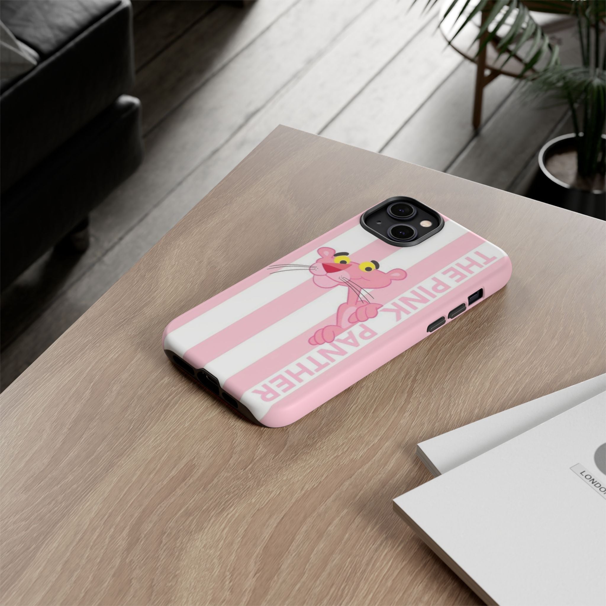 Pink Panther Tough Case Retro Striped Phone Case with "The Pink Panther" Design