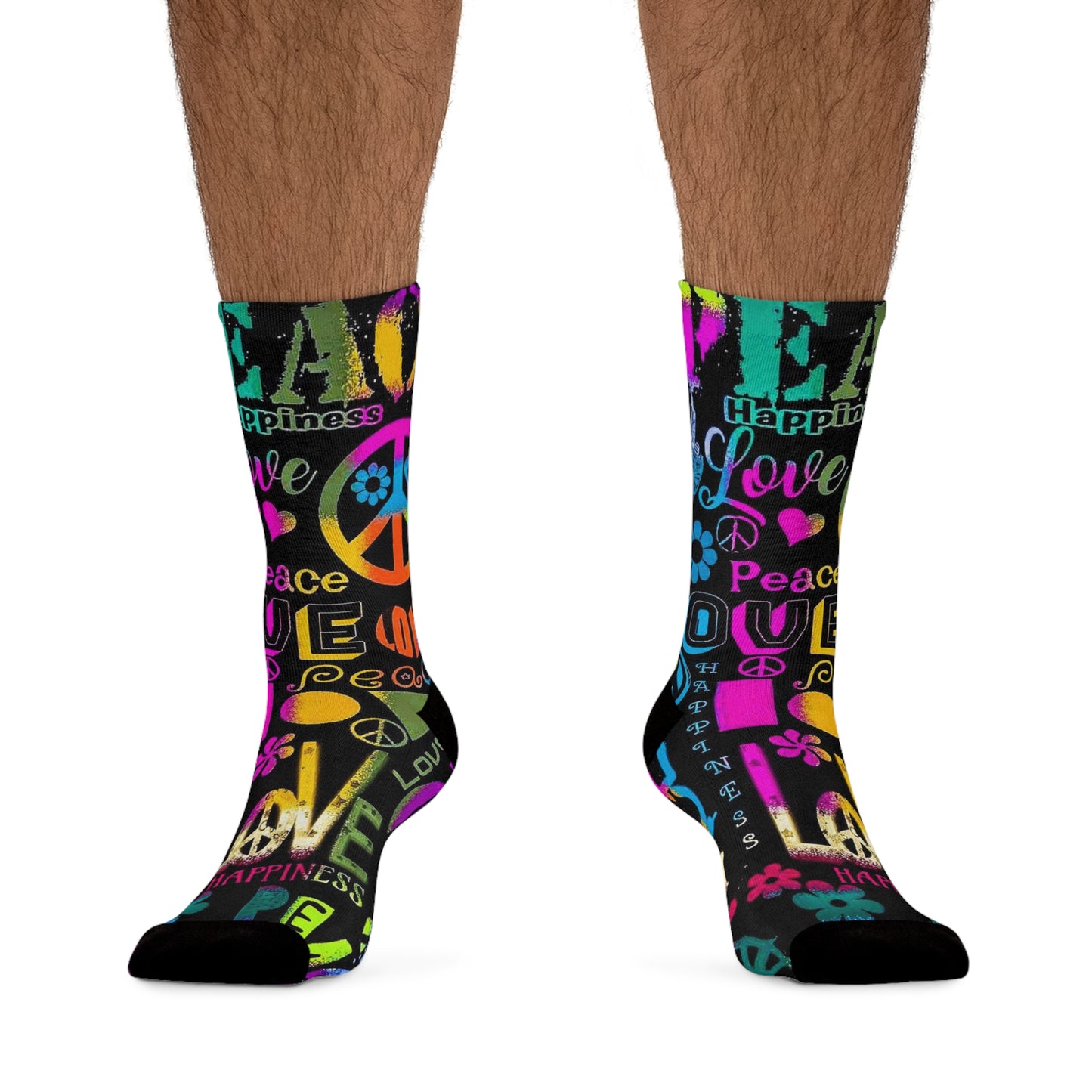Retro Peace & Love Crew Socks – Colorful Hippie Symbols