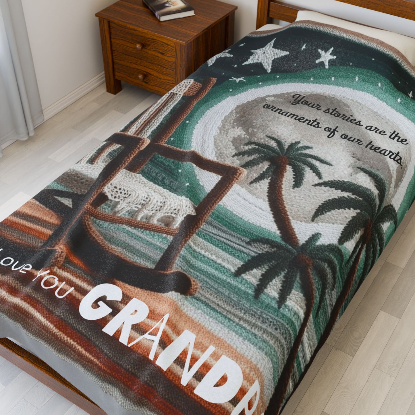 I Love You Grandpa Velveteen Plush Blanket — 'Your stories are the ornaments of our hearts' Rocking Chair Design