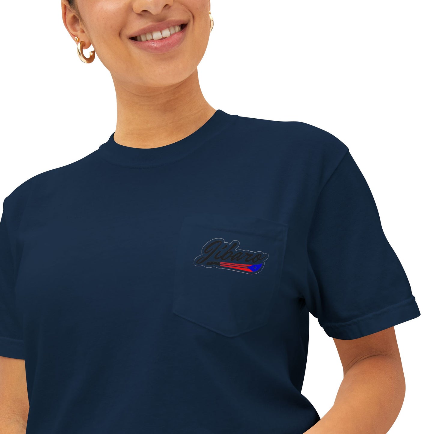 Jibaro Pocket TShirt Unisex Garment-Dyed Tee for Cultural Pride Puerto Rico Embroidered TShirt & Unisex Crewneck Sweatshirt