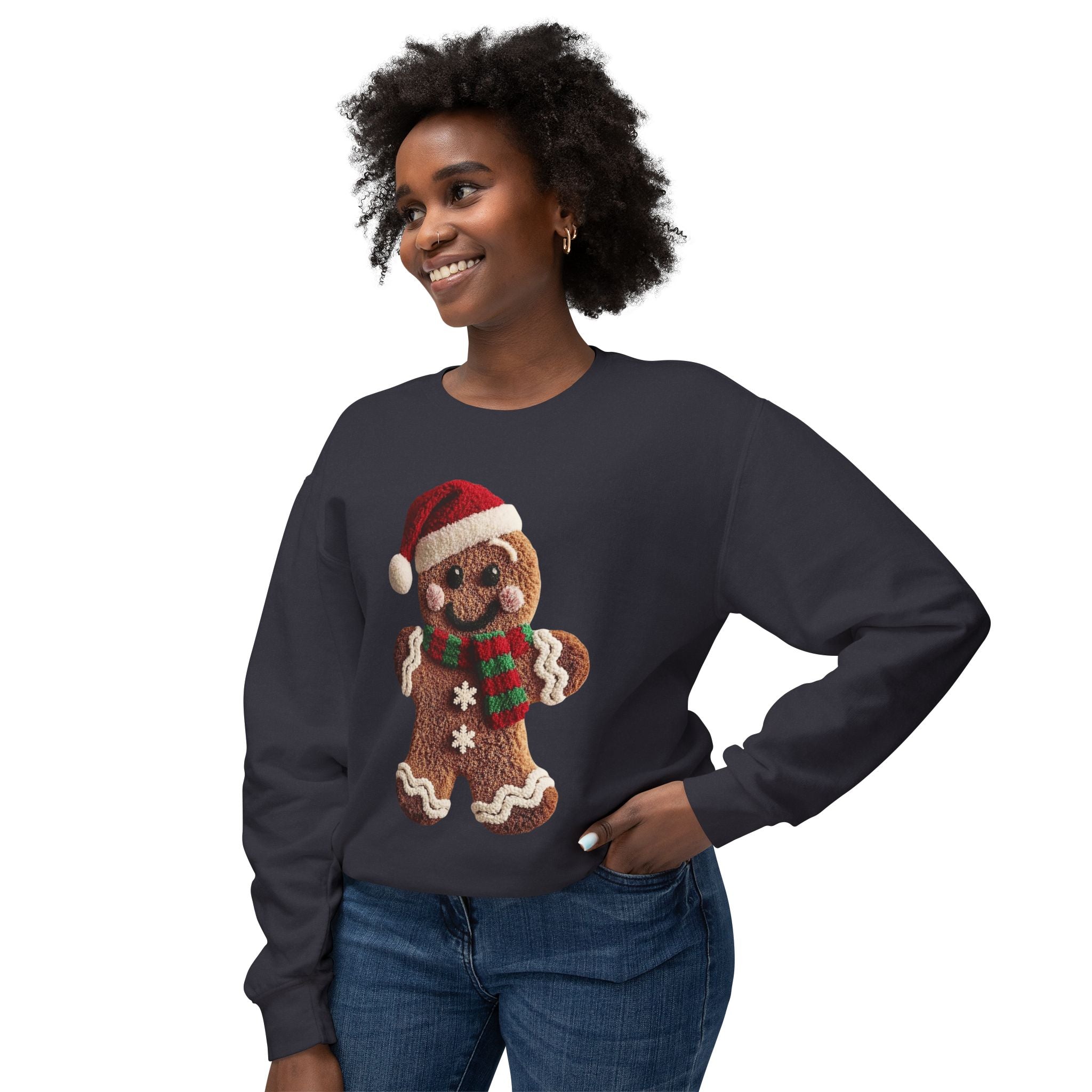 Gingerbread Cookie Christmas Sweatshirt – Cute Santa Hat & Scarf Holiday Crewneck