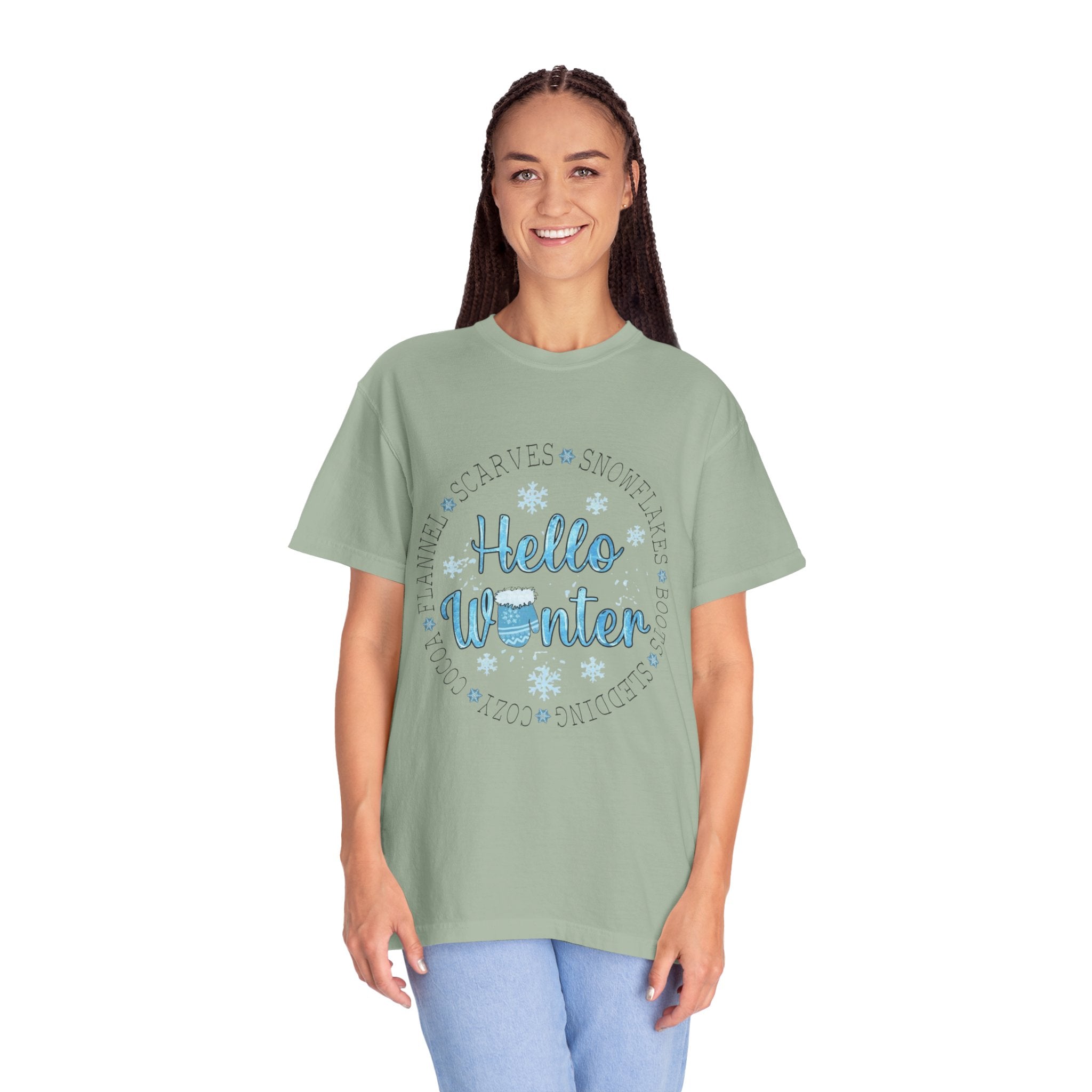 Hello Winter T‑Shirt  Cozy Snowflake Holiday Tee Christmas T-Shirts and Sweatshirts Collection