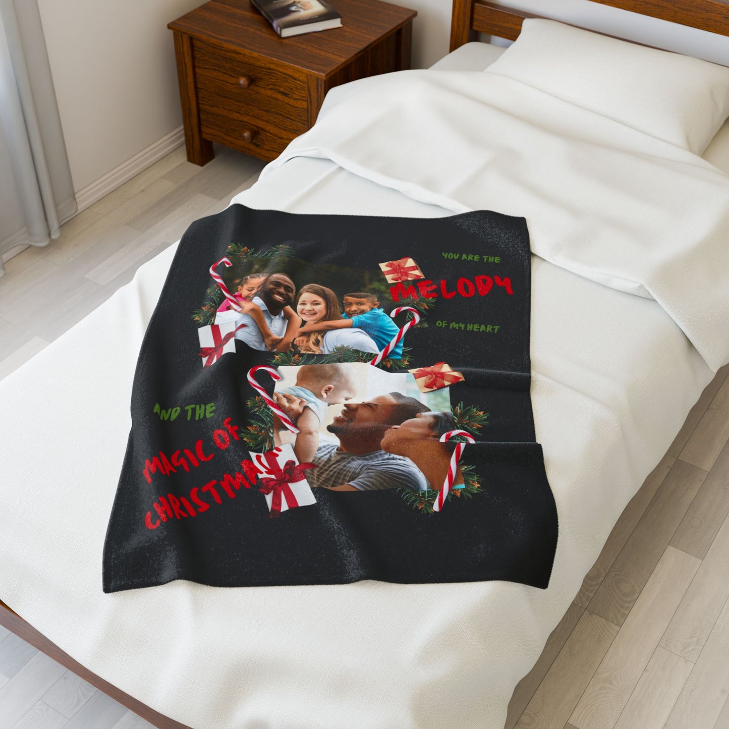 Personalized Christmas Photo Plush Blanket  “You Are the Melody of My Heart” Holiday Throw