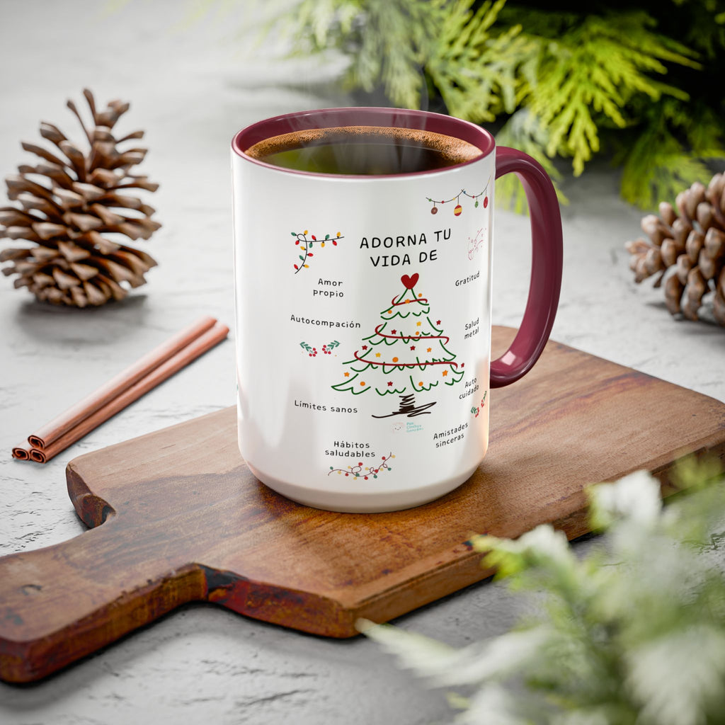 Mug — 'Adorna Tu Vida' Christmas Tree Spanish Holiday Coffee Mug (11oz/15oz)