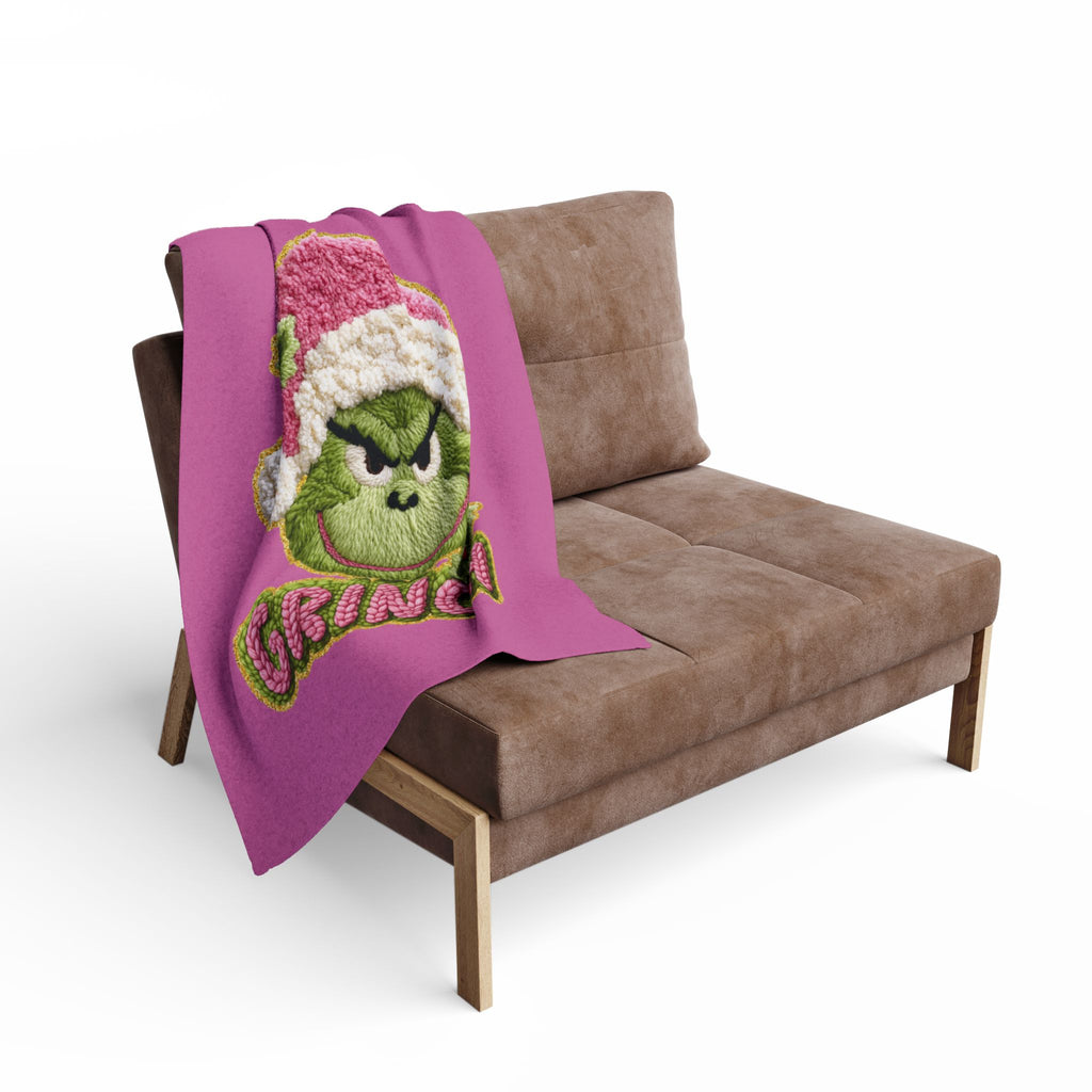 Holiday Christmas Blanket Grinch Holiday Fleece Blanket — Pink Santa Hat Cozy Throw