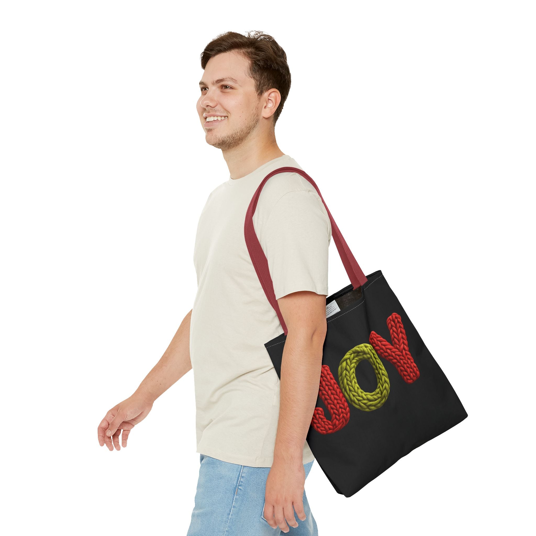 Christmas Tote Bag  Festive Holiday DesigJoy Knit Tote Bag  Colorful 'JOY' Yarn Design, Cozy Holiday Gift Tote