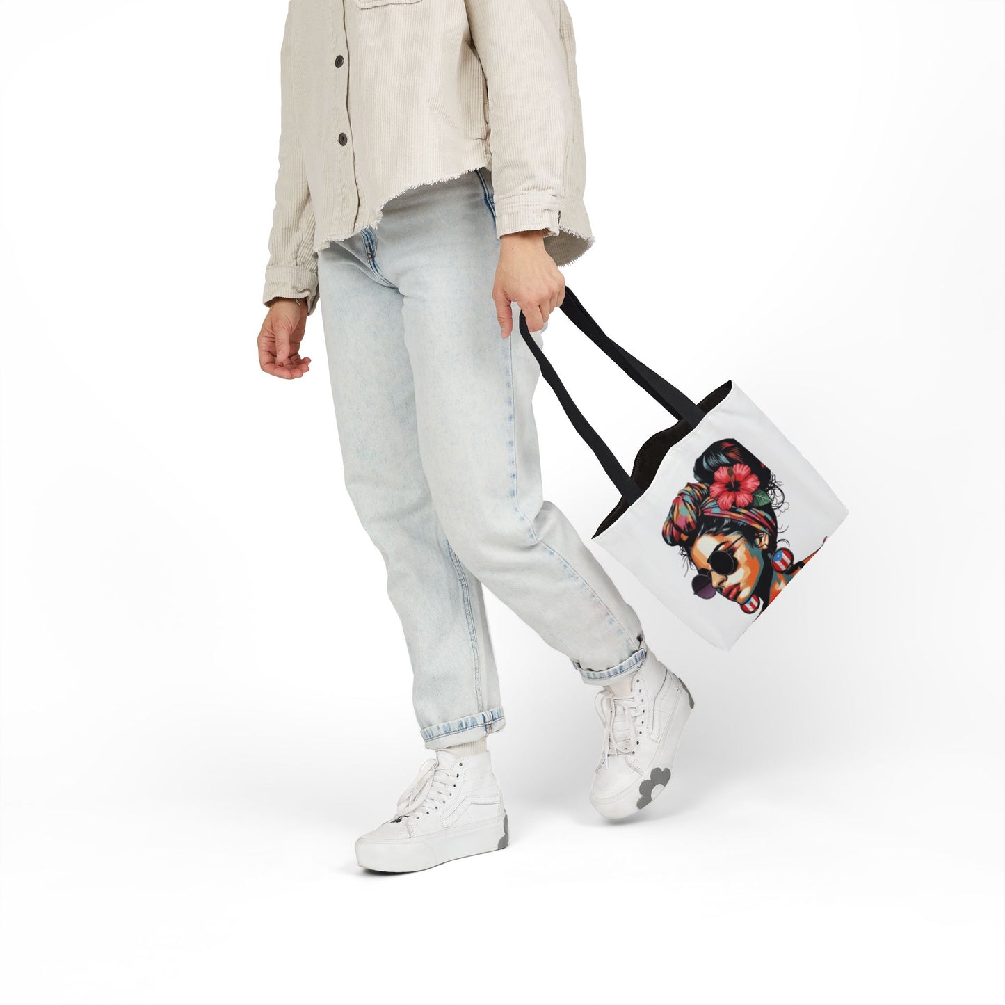 Carry Your Culture – Puerto Rican Pride in Every Step Chic Canvas Tote Bag - Stylish Floral Portrait, Trendy Beach Carryall, Mother's Day Gift, Everyday Shopper, Art Lovers Essential