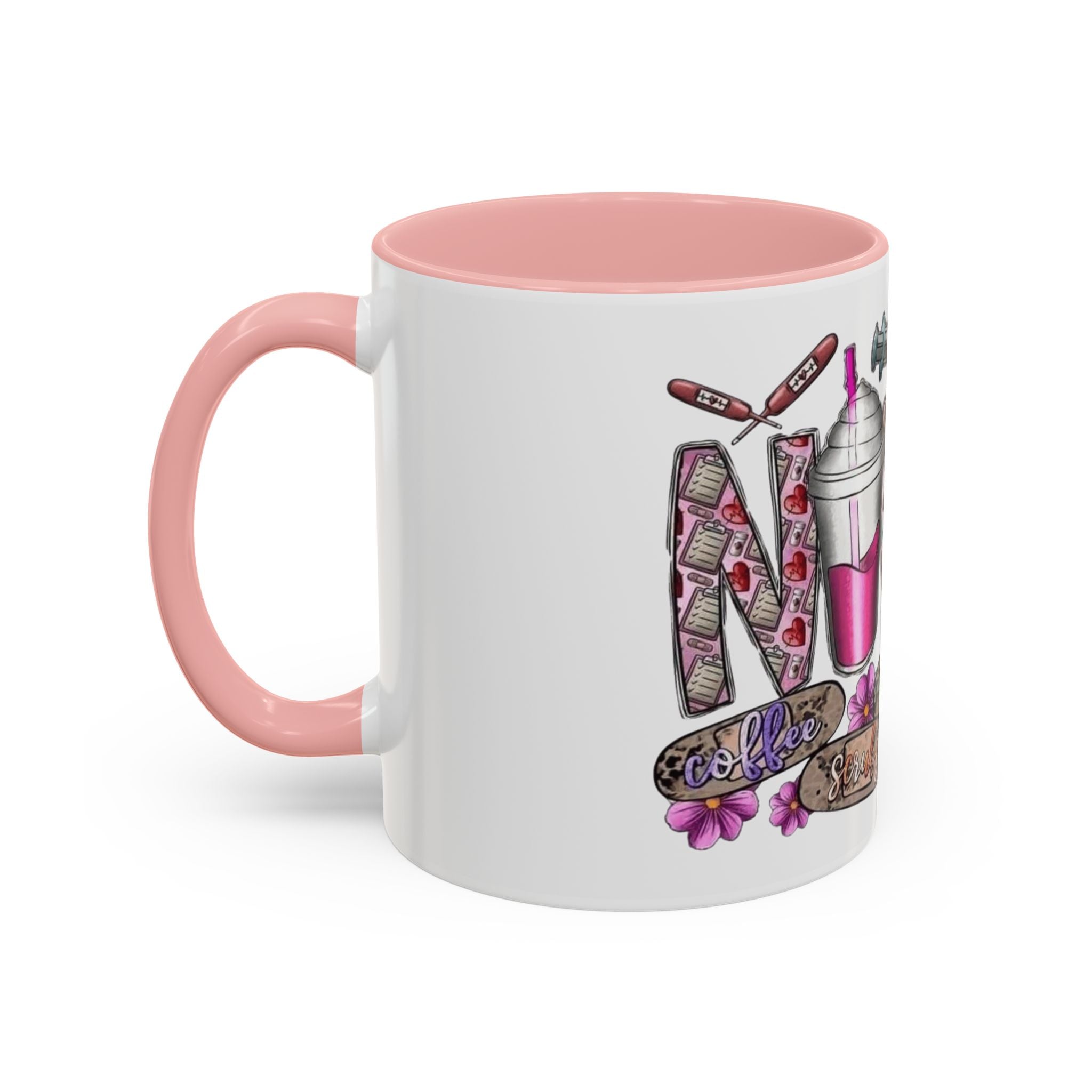 Nurse Love Coffee Mug  Cute Floral Medical Stethoscope & Syringe Design (11/15oz) Medical Christmas Mug