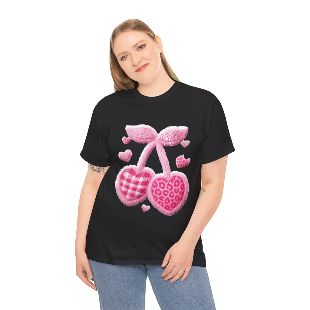 Pink Heart Cherries Tee  LOVE Graphic Valentine T-Shirt