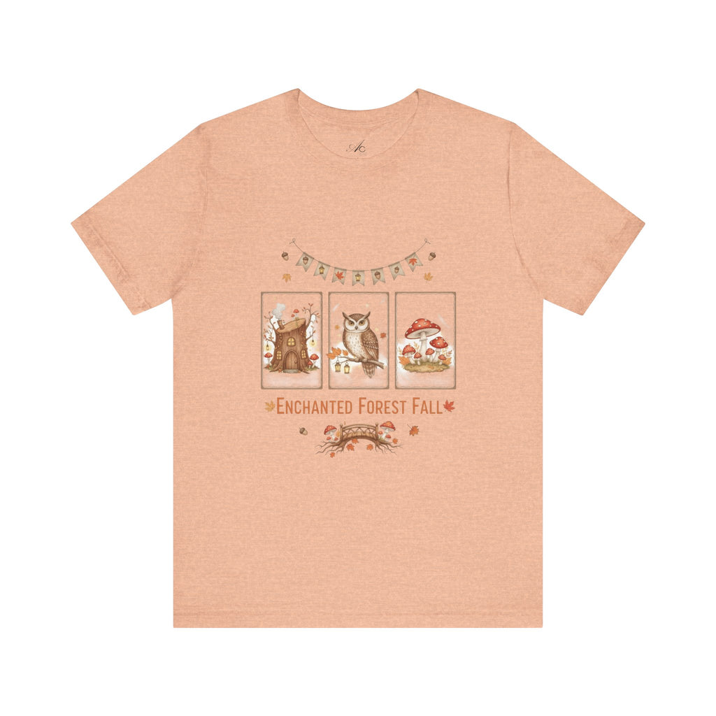 Enchanted Forest Fall Tee, Cute Owl Shirt, Autumn Graphic Tee, Nature Lover Gift, Cozy Fall Apparel, Wildlife T-Shirt, Unisex Fall Top