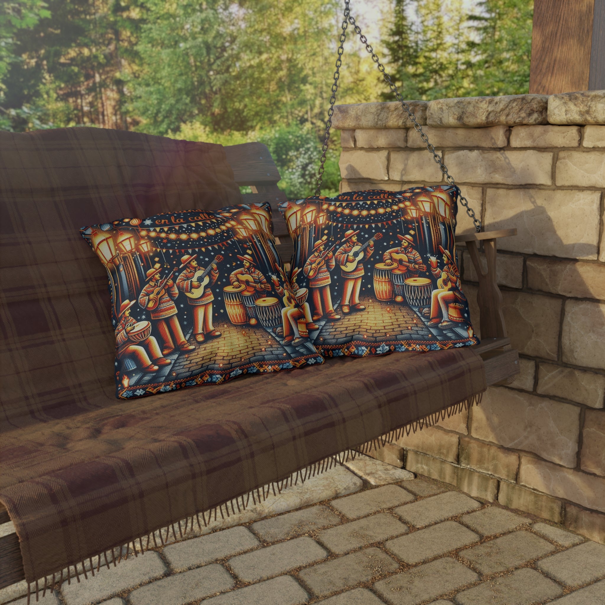 Puerto Rico Culture Pillow Outdoor Pillow  Parranda en la Calle Latin Street Music Festival Throw Pillow