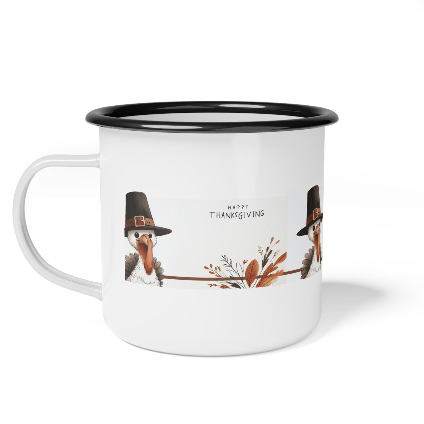Thanksgiving Enamel Camp Cup with Turkeys Cozy Fall Mug