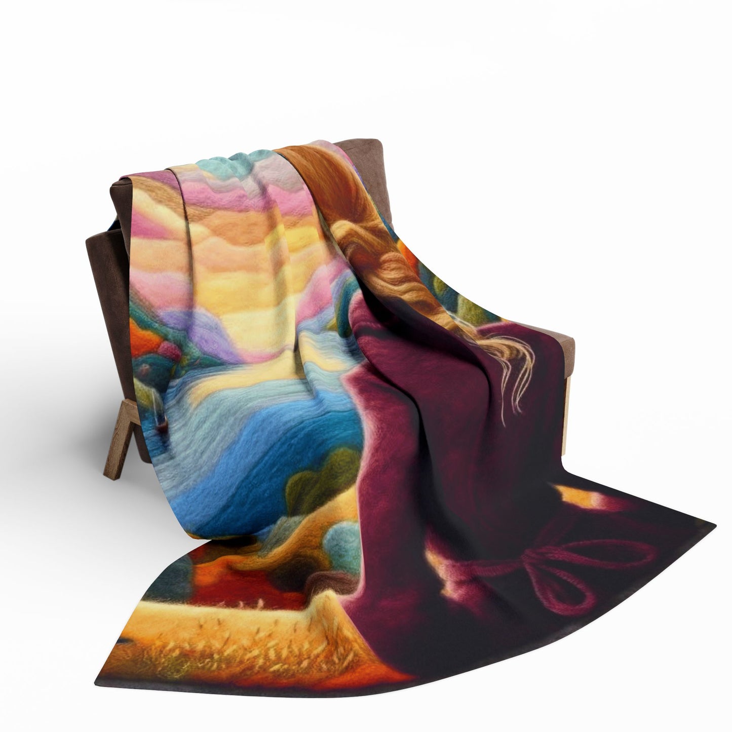 Scenic Girl Fleece Blanket — Cozy Sunset Landscape Throw