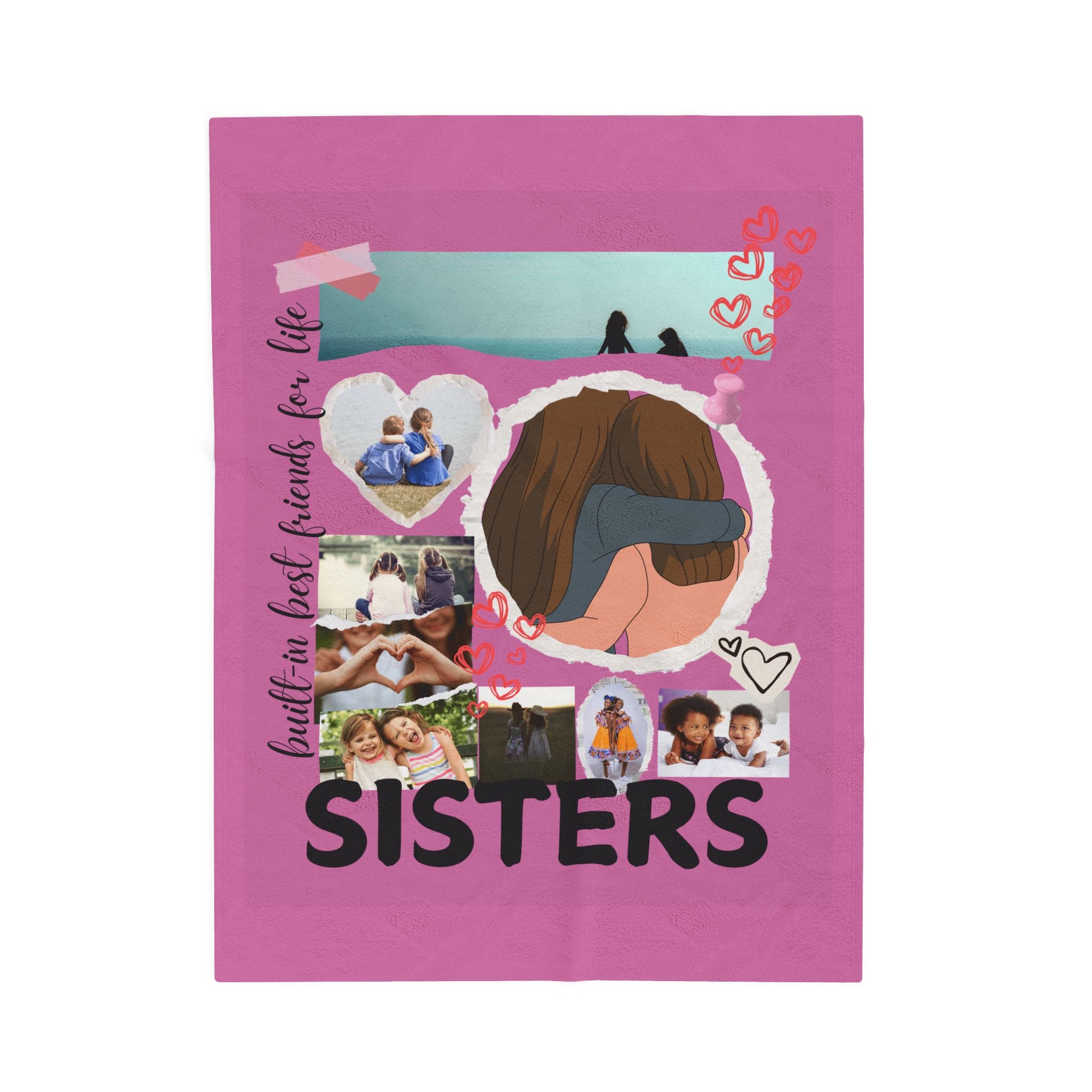Sisters Velveteen Plush Blanket "Sisters" Photo Collage Keepsake Blanket Gift for Sister