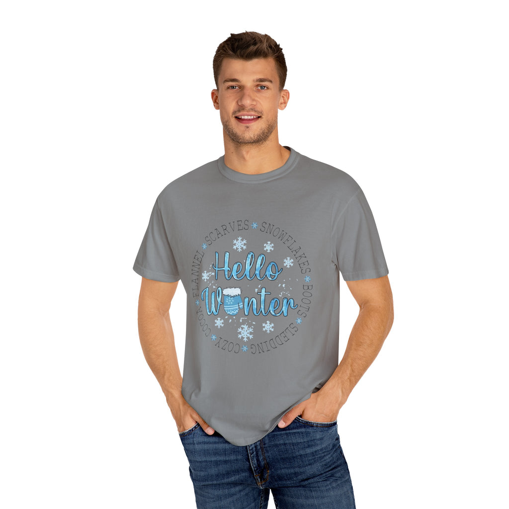 Hello Winter T‑Shirt  Cozy Snowflake Holiday Tee Christmas T-Shirts and Sweatshirts Collection