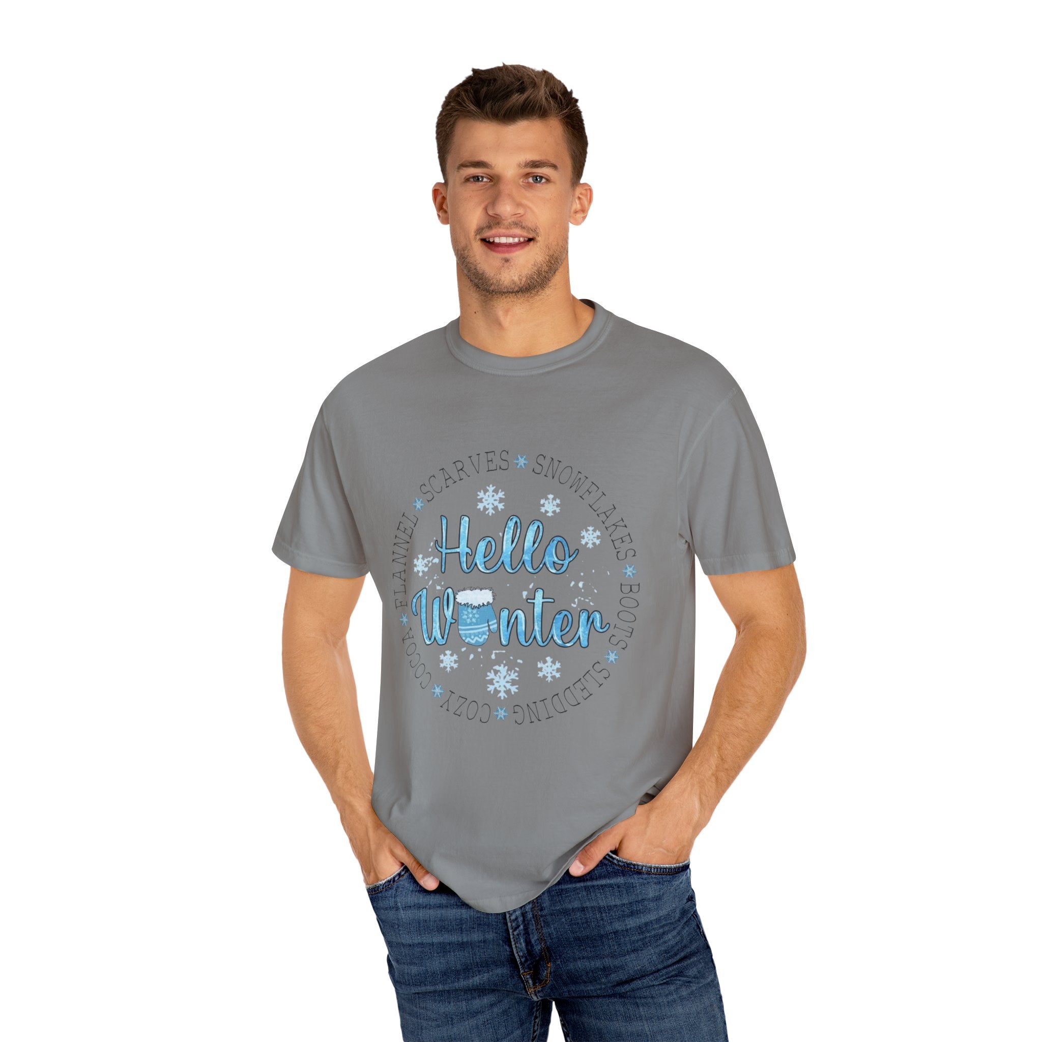 Hello Winter T‑Shirt  Cozy Snowflake Holiday Tee Christmas T-Shirts and Sweatshirts Collection