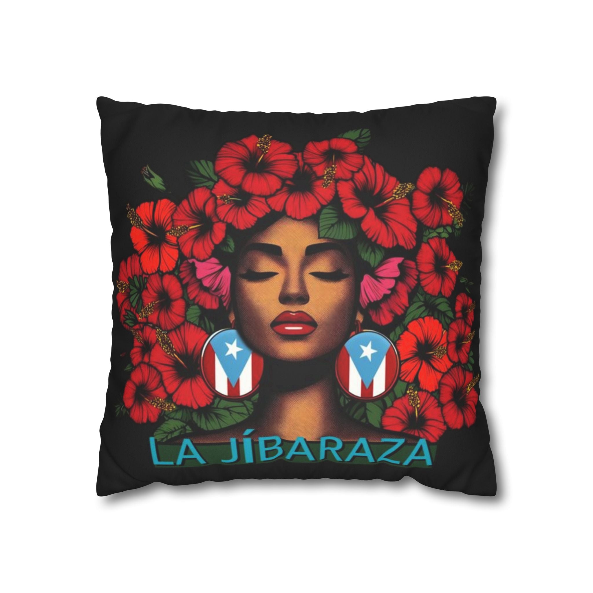 La Jíbara Pillowcase – Puerto Rican Floral Hair Art Square Pillow  Puerto Rico Culture Pillow