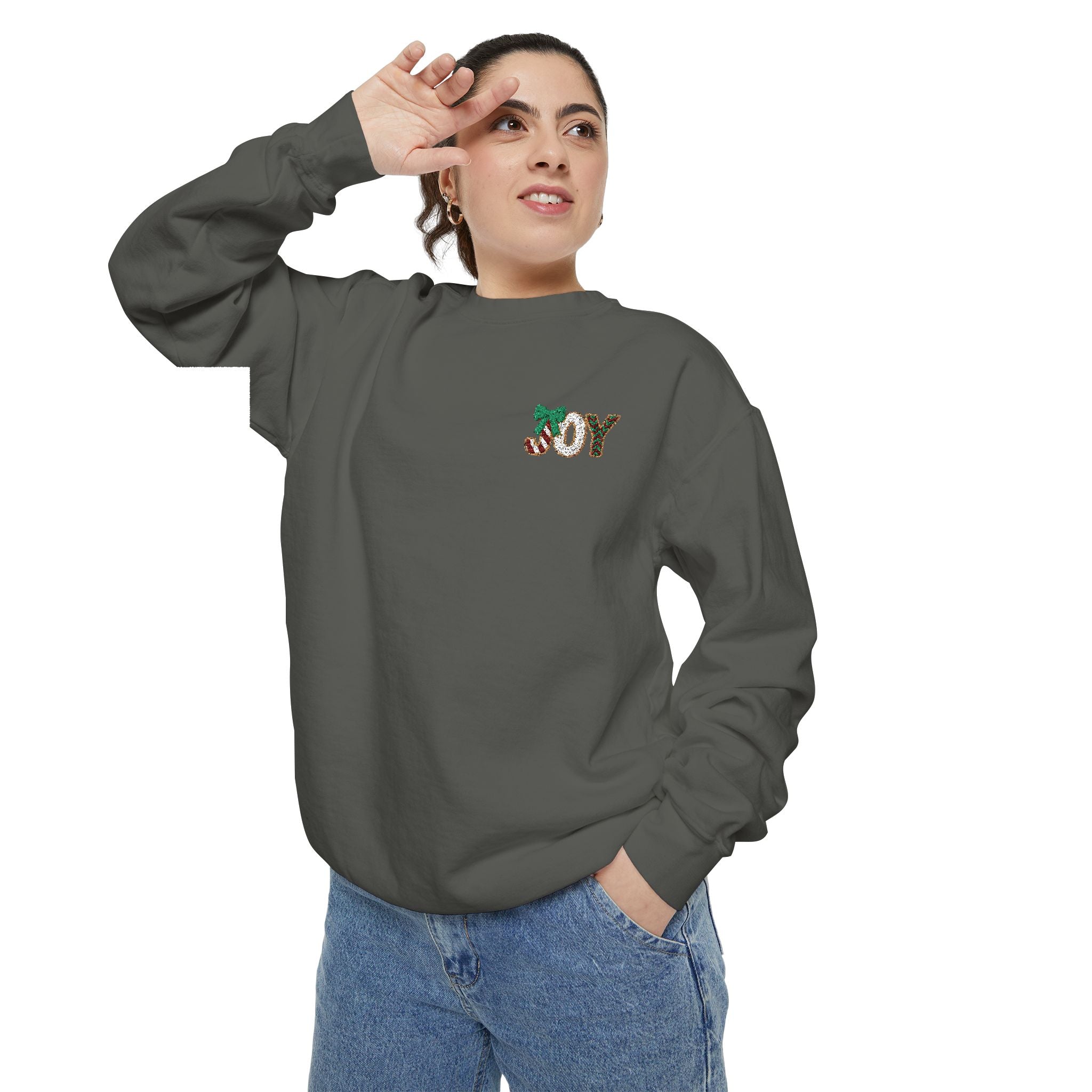 JOY Floral Crewneck Sweatshirt — Holiday Botanical Graphic Christmas T-Shirt & Sweater