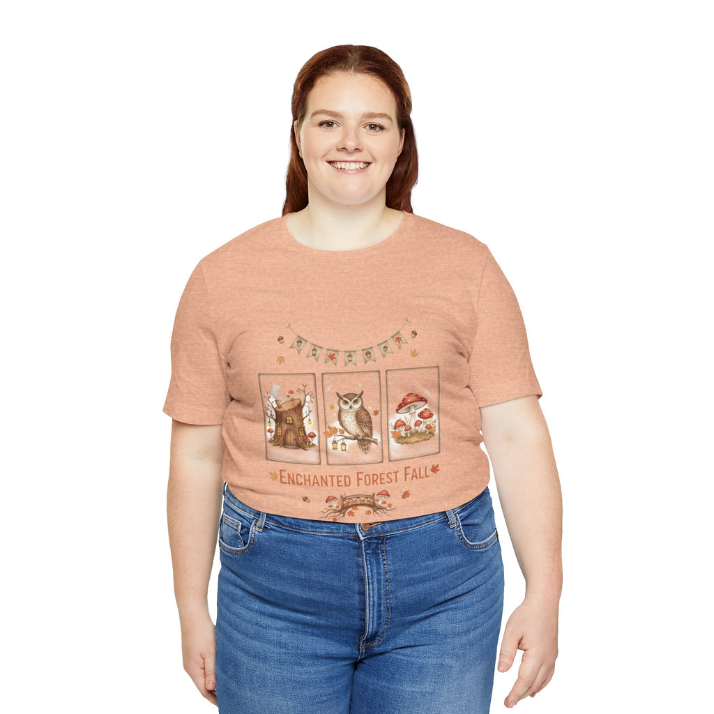 Enchanted Forest Fall Tee, Cute Owl Shirt, Autumn Graphic Tee, Nature Lover Gift, Cozy Fall Apparel, Wildlife T-Shirt, Unisex Fall Top