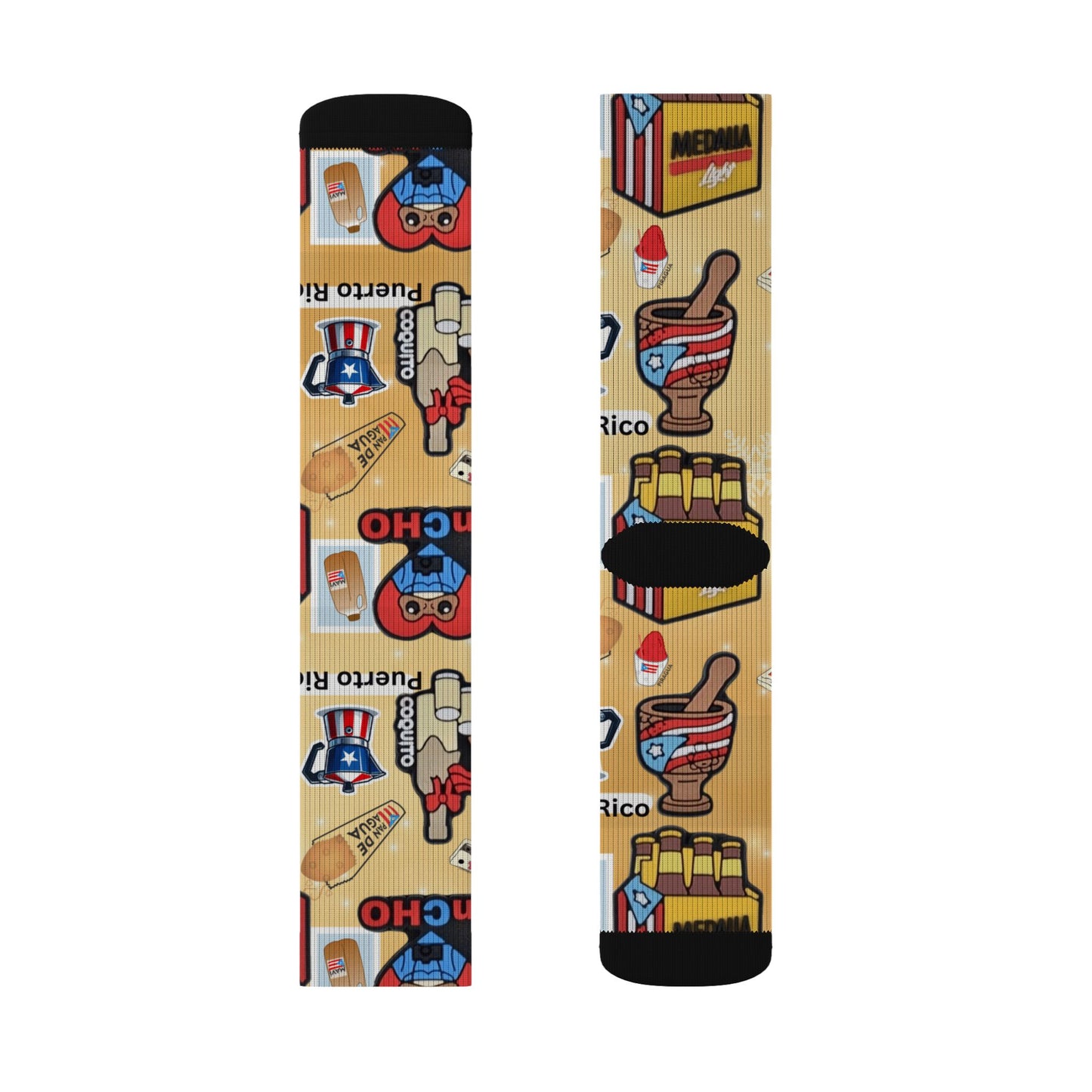 Puerto Rico Graphic Socks  Cute Island Icons Sublimation Crew Socks