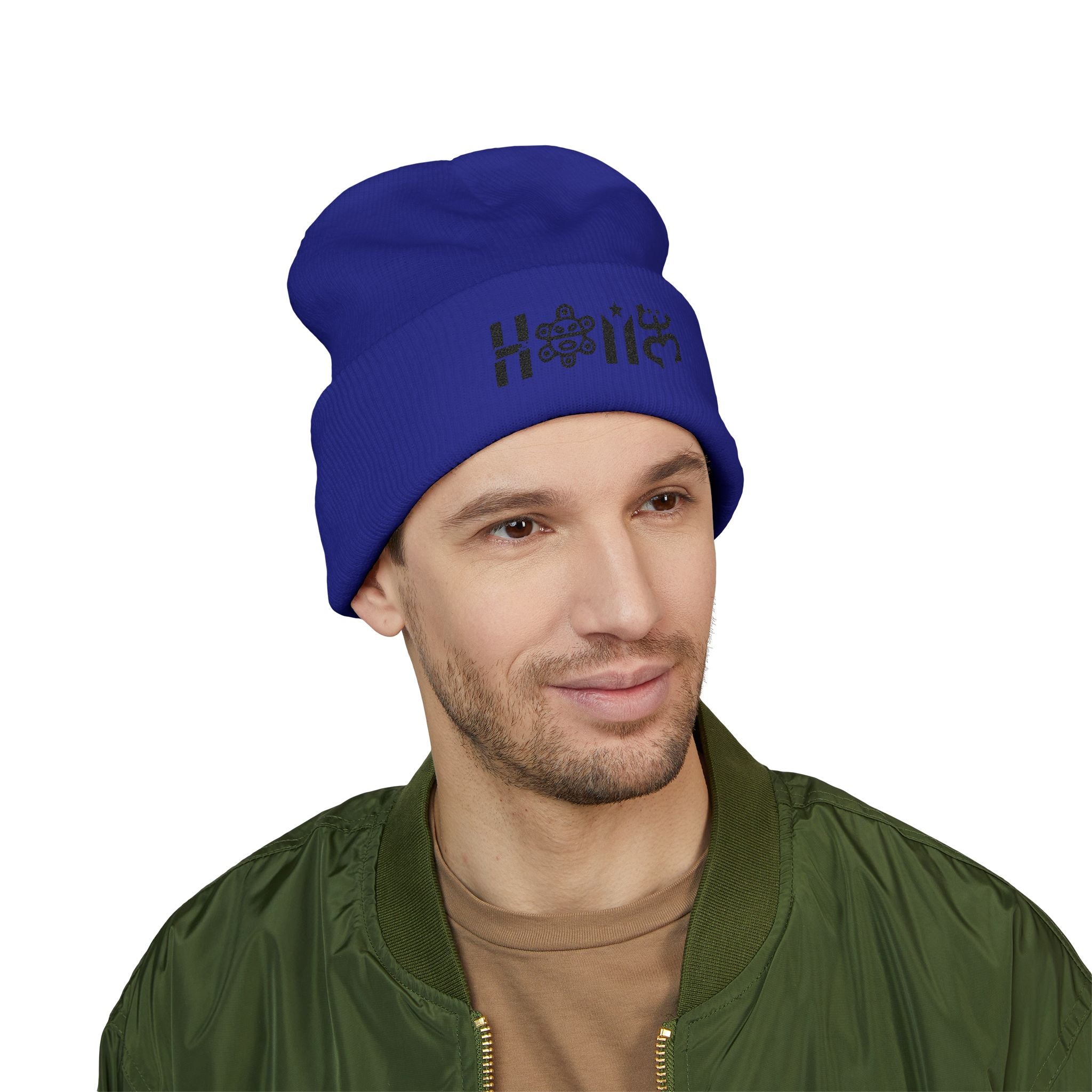 Embroidered 'Holi' Symbol Knit Hat Puerto Rico Beanie Hat – Boricua Pride Cuffed Winter Hat
