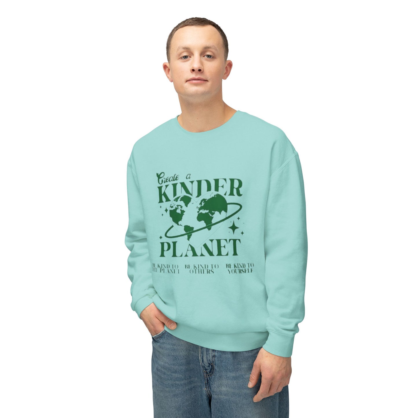 Kinder Planet Crewneck Sweatshirt Eco-Friendly Earth Day Graphic Pullover
