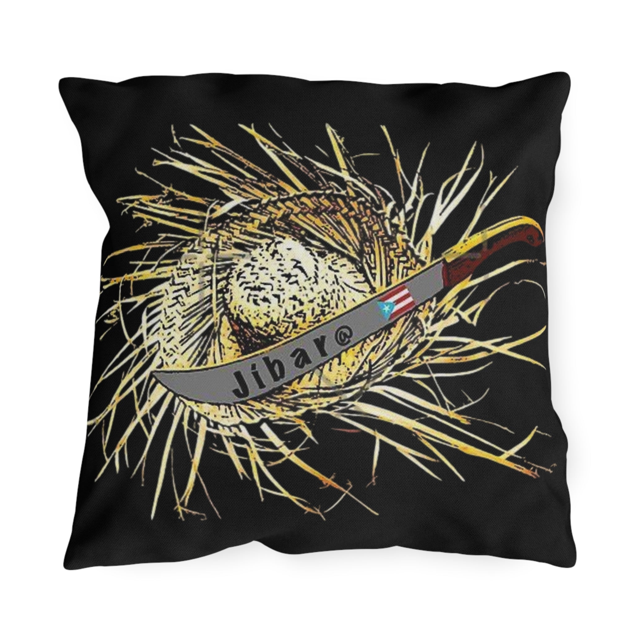 Puerto Rico Culture Pillow Outdoor Pillow – Rustic Straw Hat & Machete Design (Jibaro)