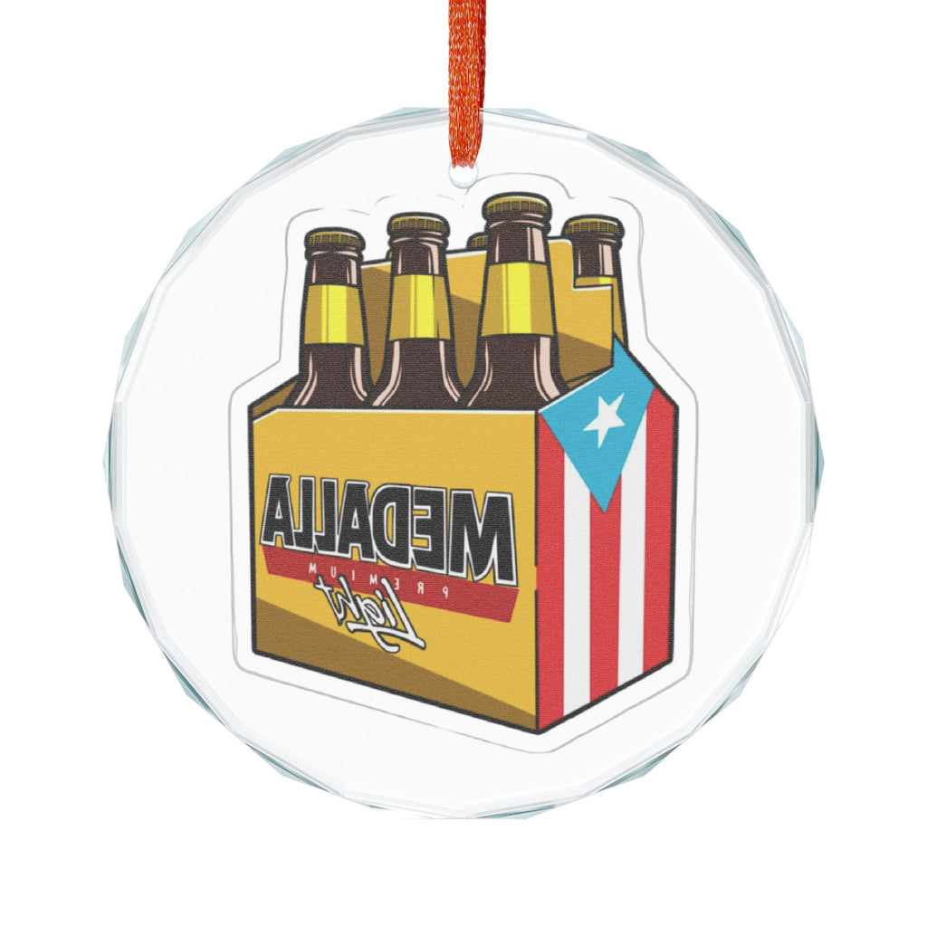 Puerto Rican glass ornament Heart-Shaped Crystal Ornament - Medalla Beer Design
