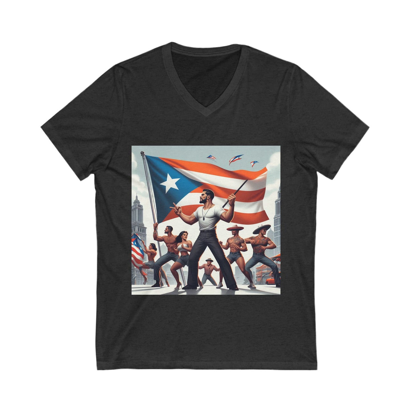 Puerto Rico Heritage Unisex Jersey Short Sleeve V-Neck Tee