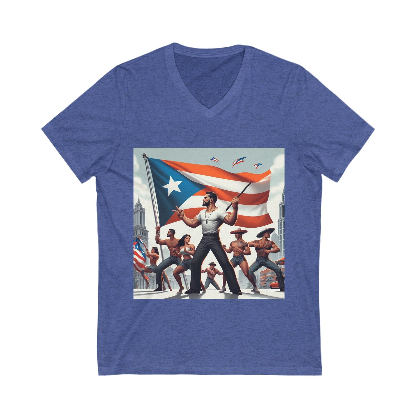 Puerto Rico Heritage Unisex Jersey Short Sleeve V-Neck Tee