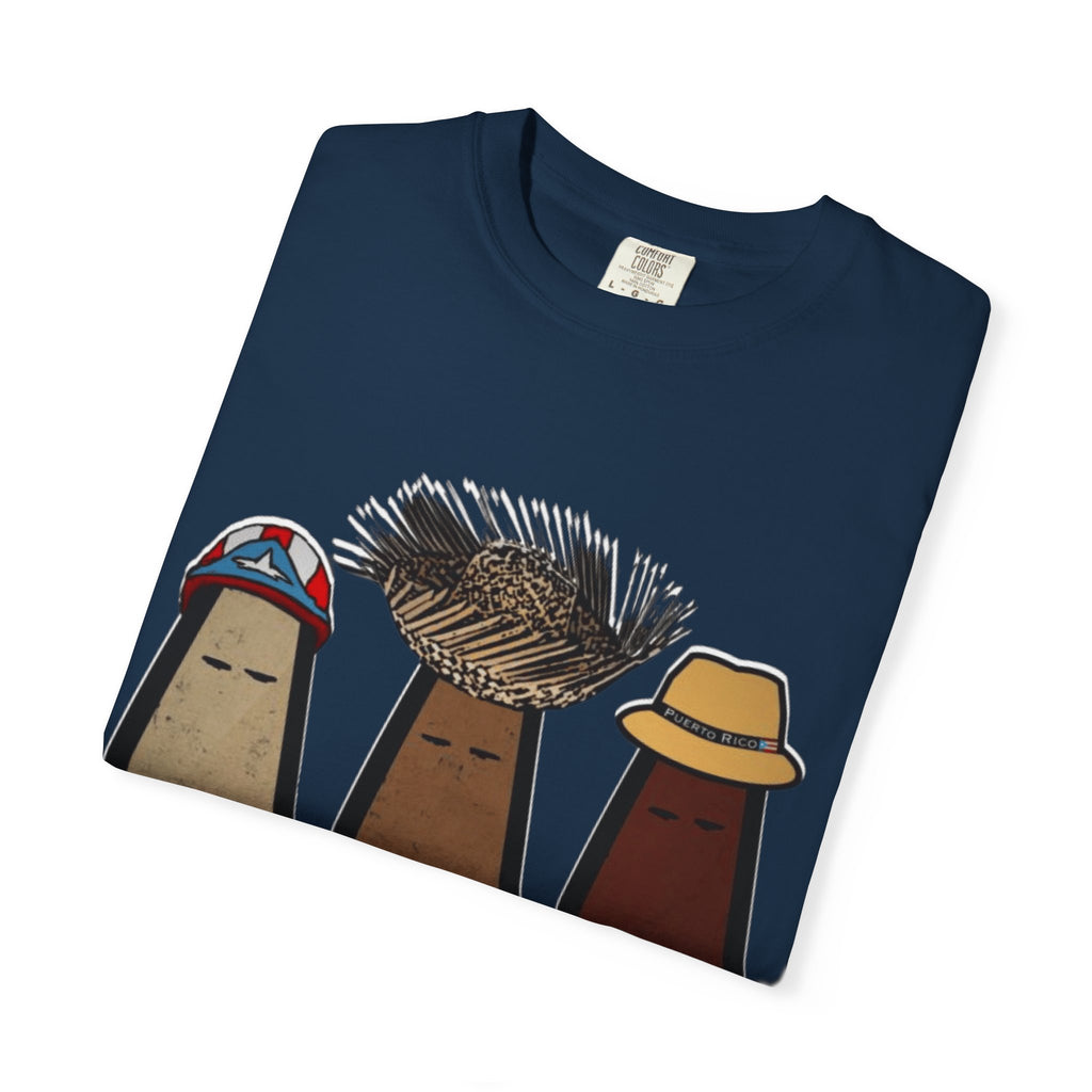 Puerto Rican Batey Cabin T-Shirt  Three Masks & Rustic House Graphic Tee Puerto Rico Navidades