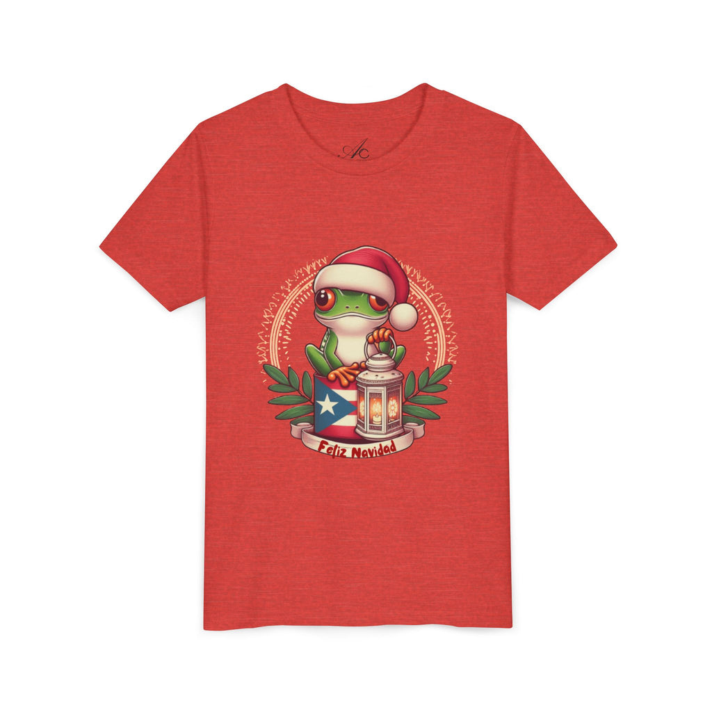 Kids Tee Cute Frog with Puerto Rican Flag & Lantern (Feliz Navidad)
