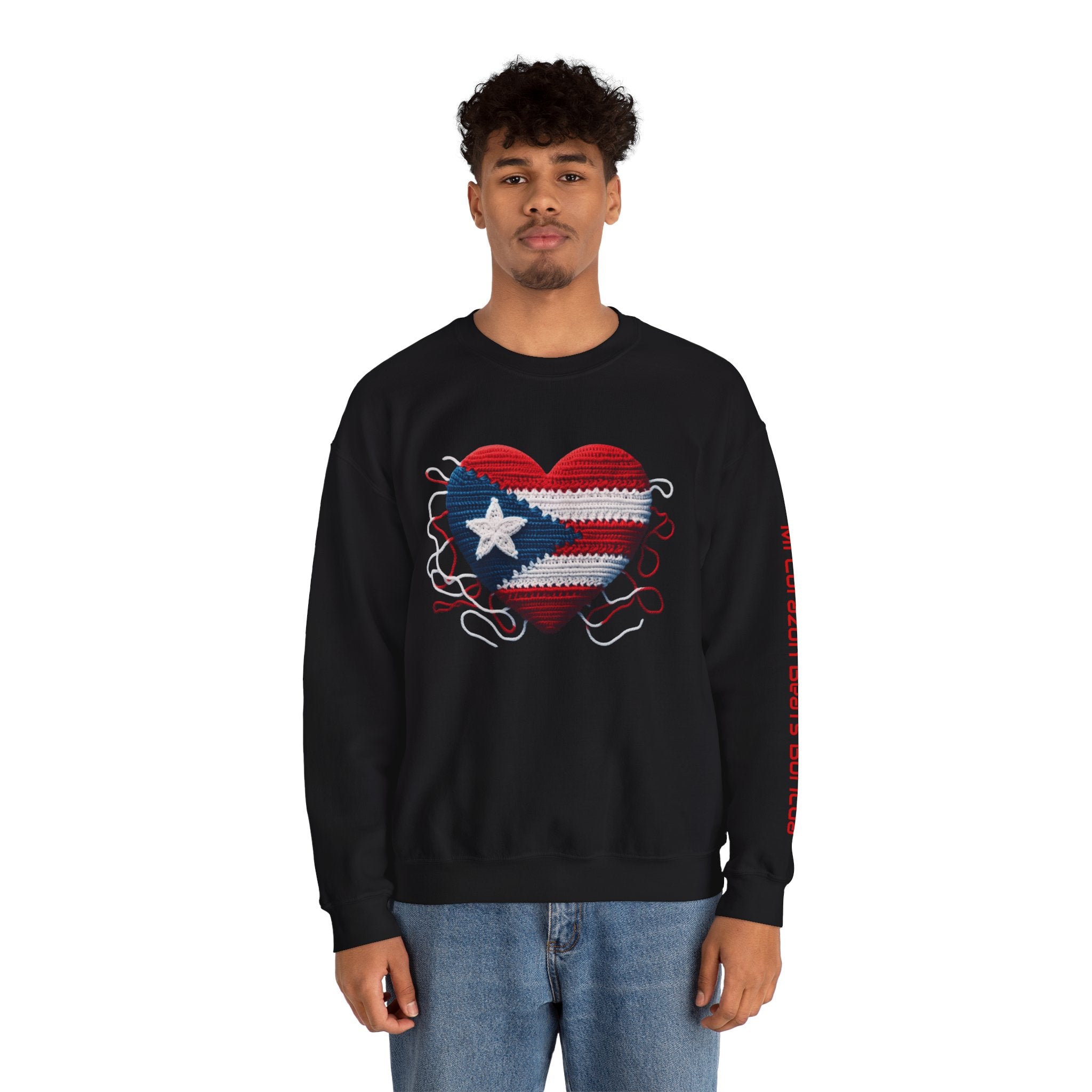Puerto Rico Heart Crewneck Sweatshirt  Puerto Rican Flag Heart Knit Design