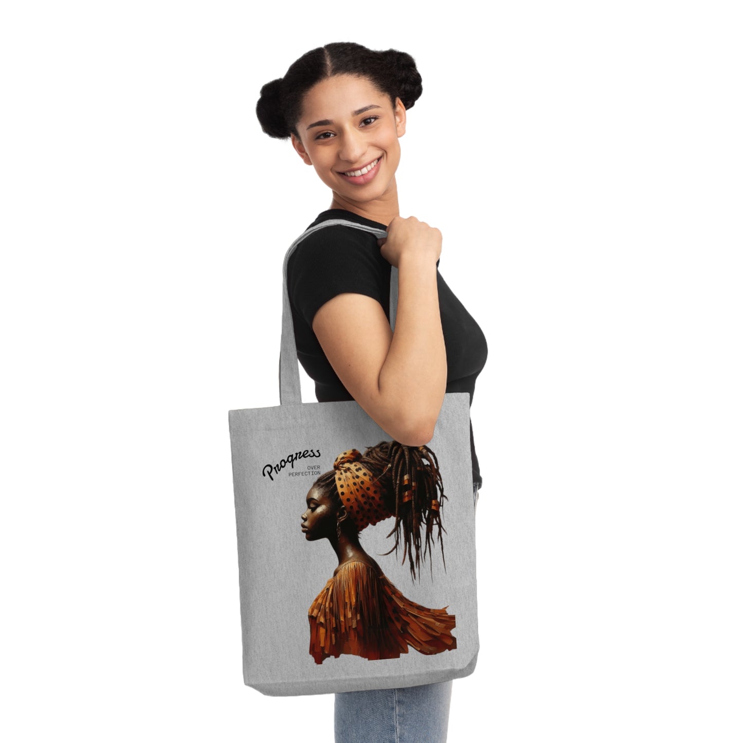 Empowerment & Progress Over Perfection, Eco-Friendly, Gift for Her, Fashionable Shopping Bag, Casual Tote