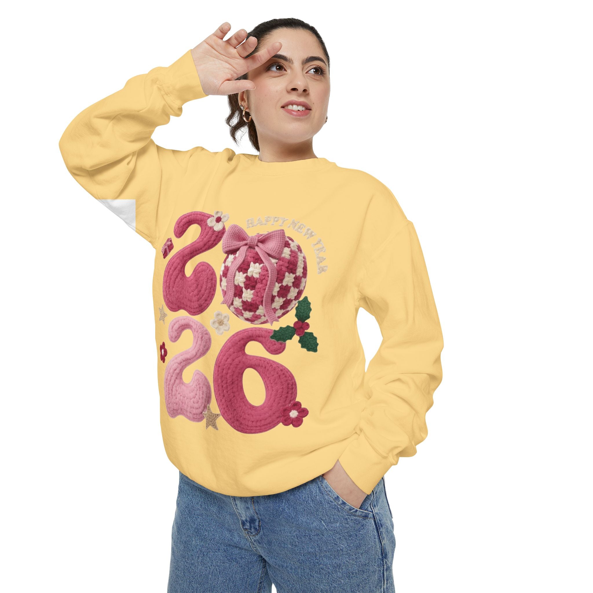 Happy New Year 2026 Sweater  Pink Festive Graphic Sweatshirt